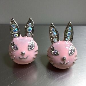 Betsey Johnson Bunny Earrings Animal Jewelry Black Pink